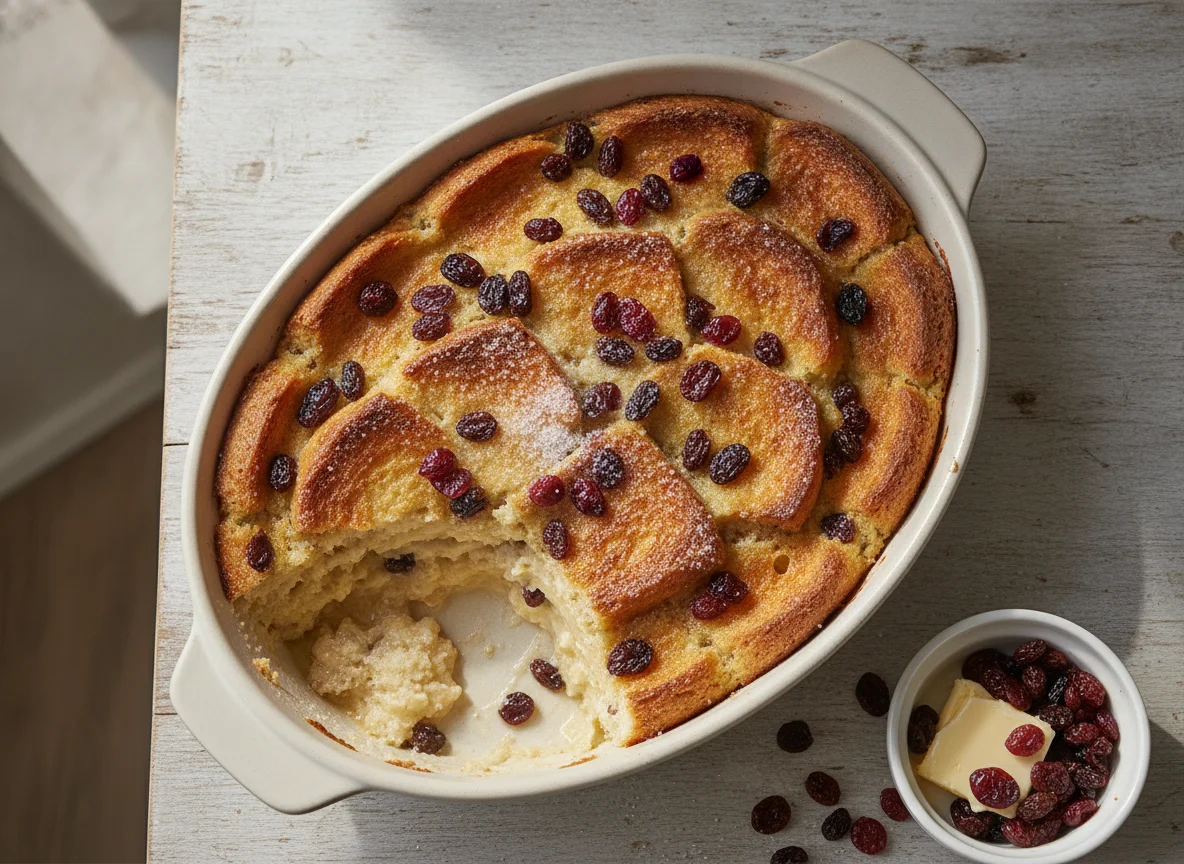 Bread and Butter Pudding with Raisins and Cranberries photo