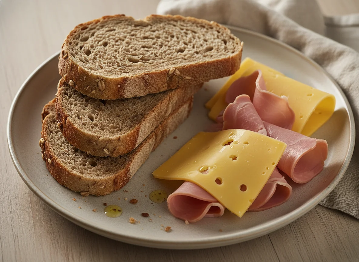 Bread, Cheese and Ham Slices photo