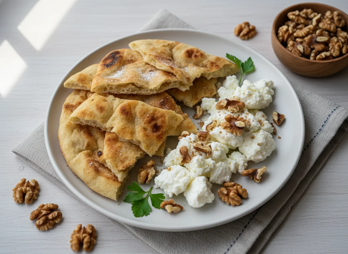 Bread, Cheese, and Walnuts photo