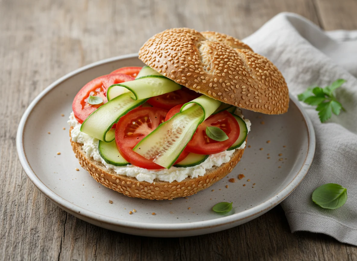 Bread roll with vegetables photo