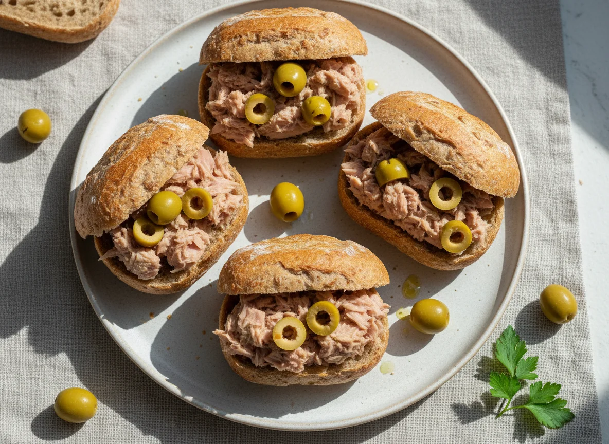 Bread rolls with tuna and olives photo