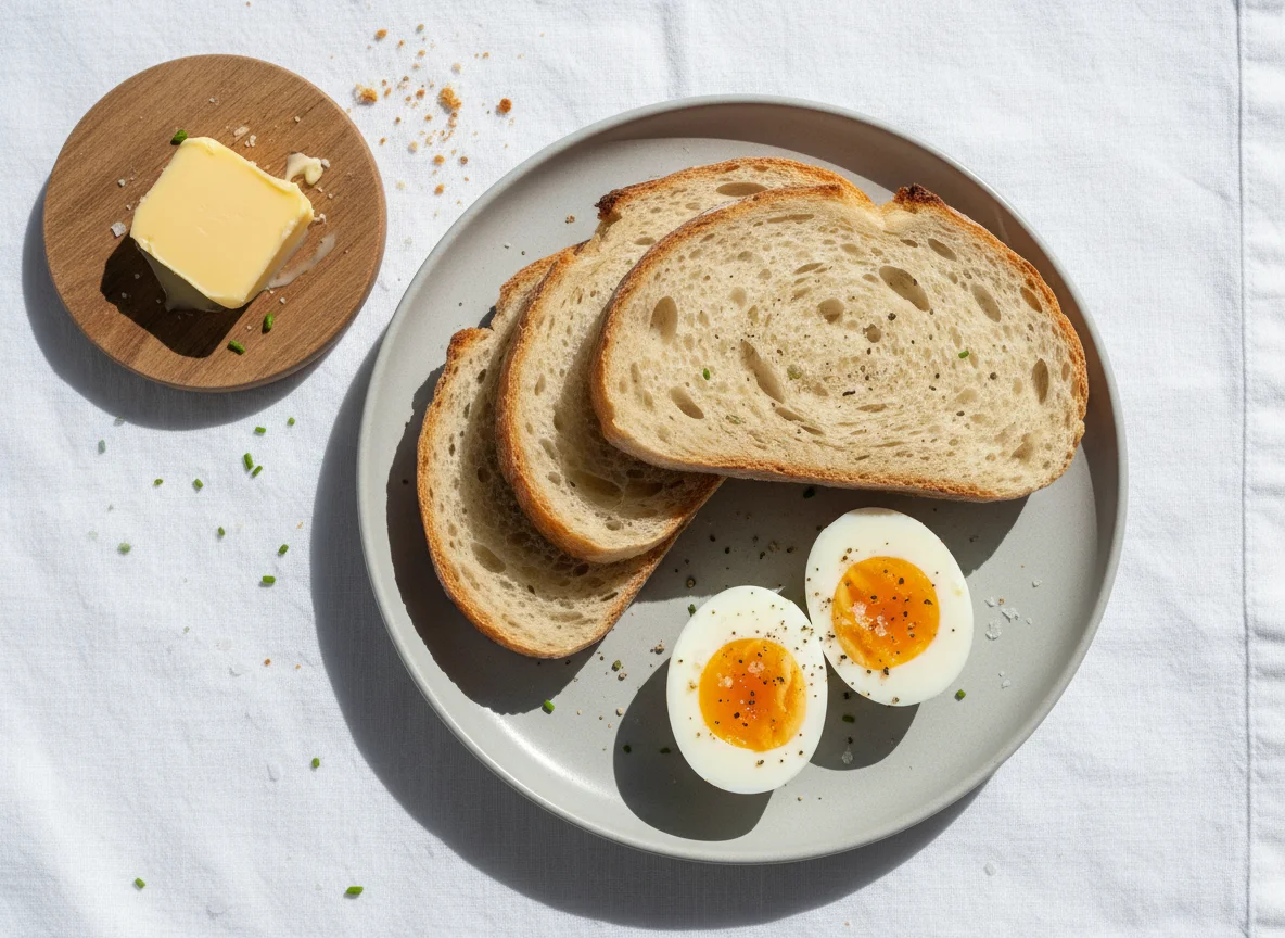 Bread with Boiled Eggs and Butter photo