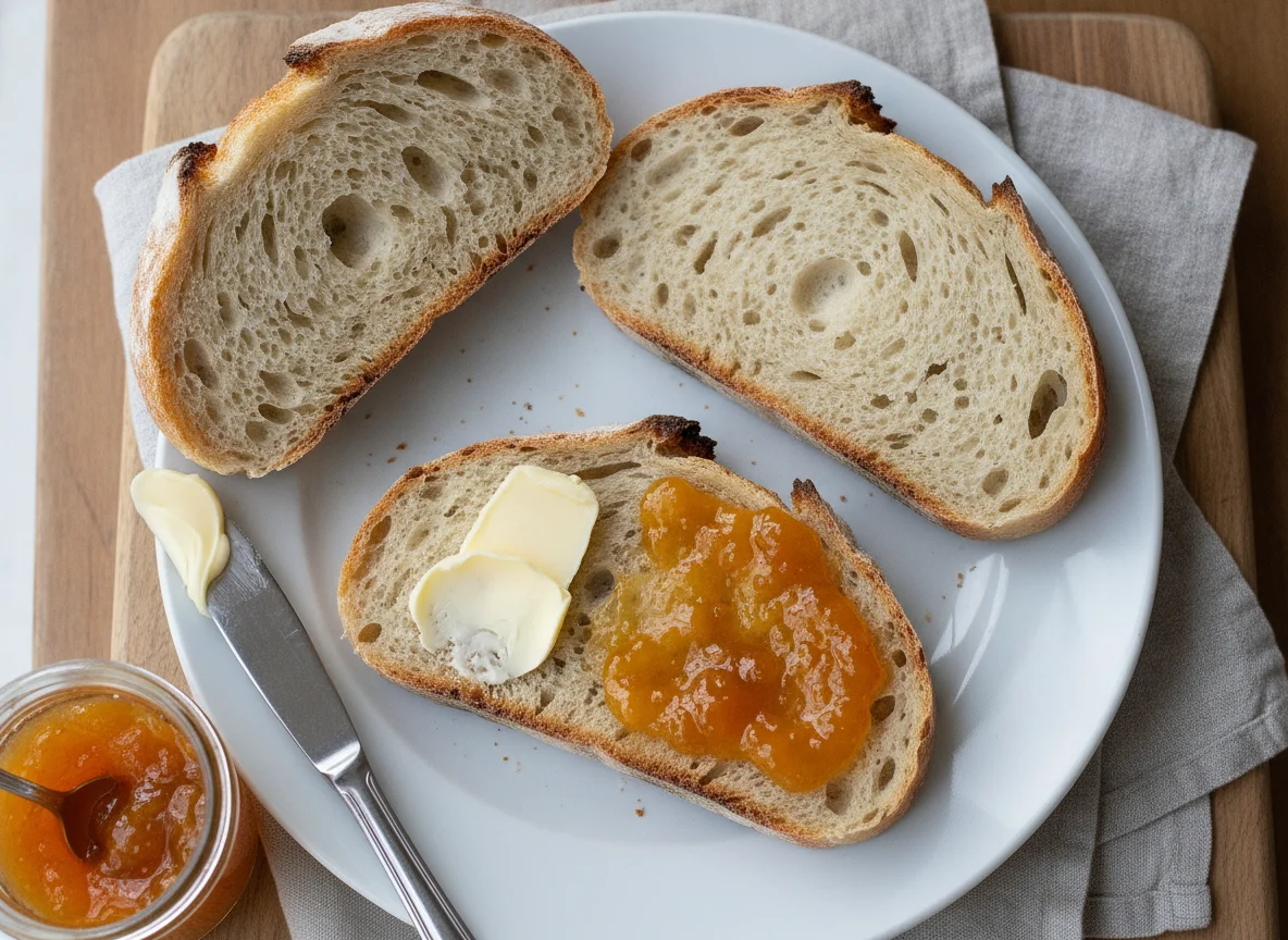 Bread with butter and apricot jam photo