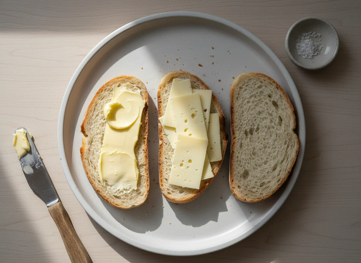 Bread with Butter and Cheese photo