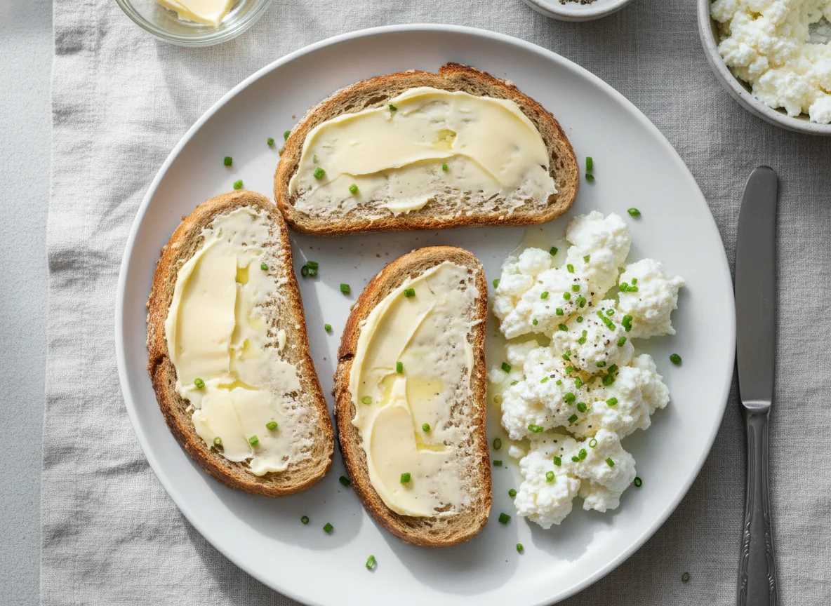 Bread with Butter and Cottage Cheese photo