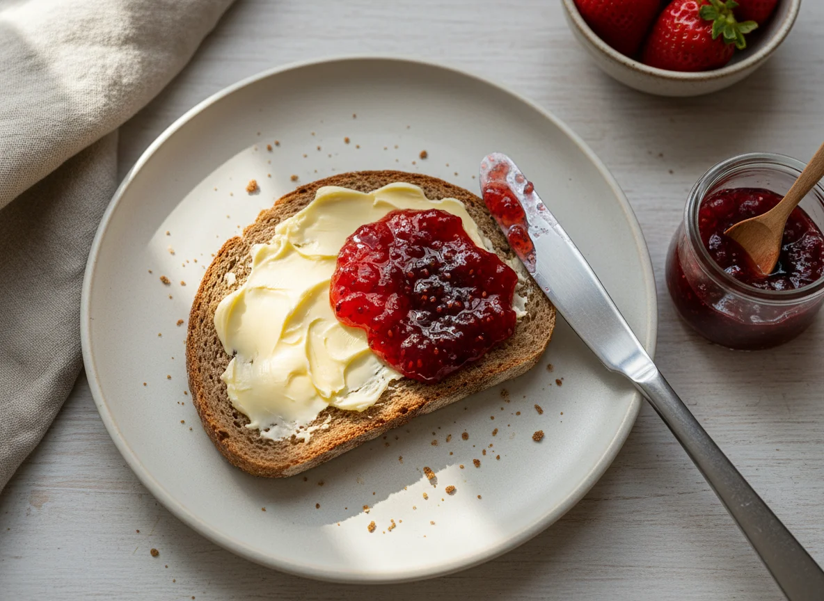 Bread with butter and jam photo