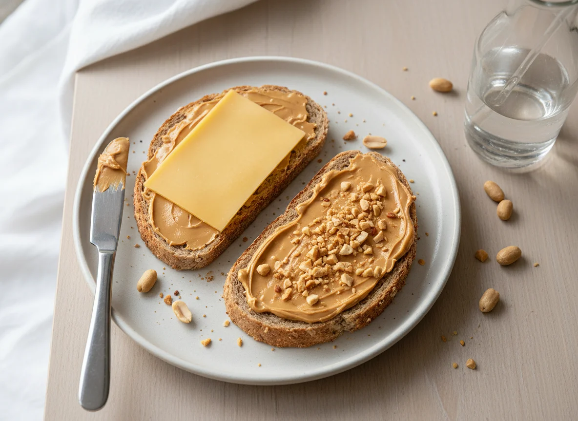Bread with cheese and peanut butter photo