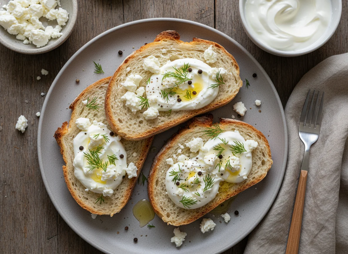 Bread with Feta Cheese and Yogurt photo