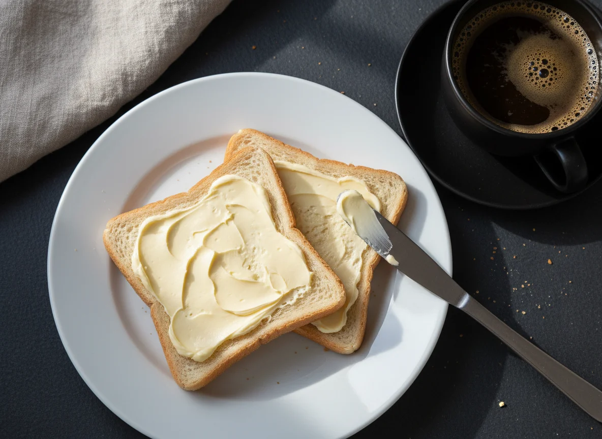 Bread with Margarine and Black Coffee photo