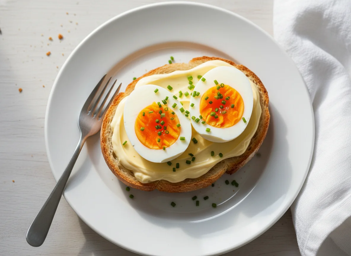 Bread with Mayonnaise and Hard-Boiled Eggs photo