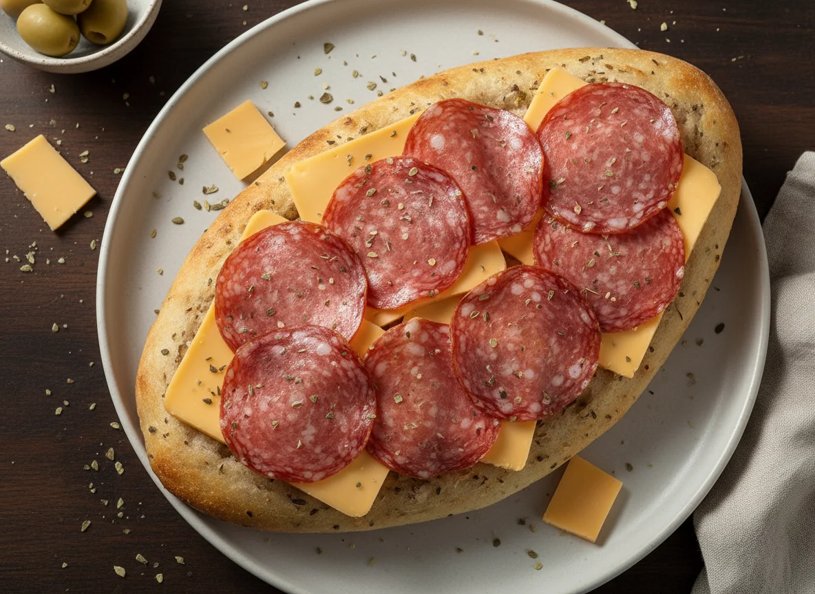 Bread with Salami and Cheese photo