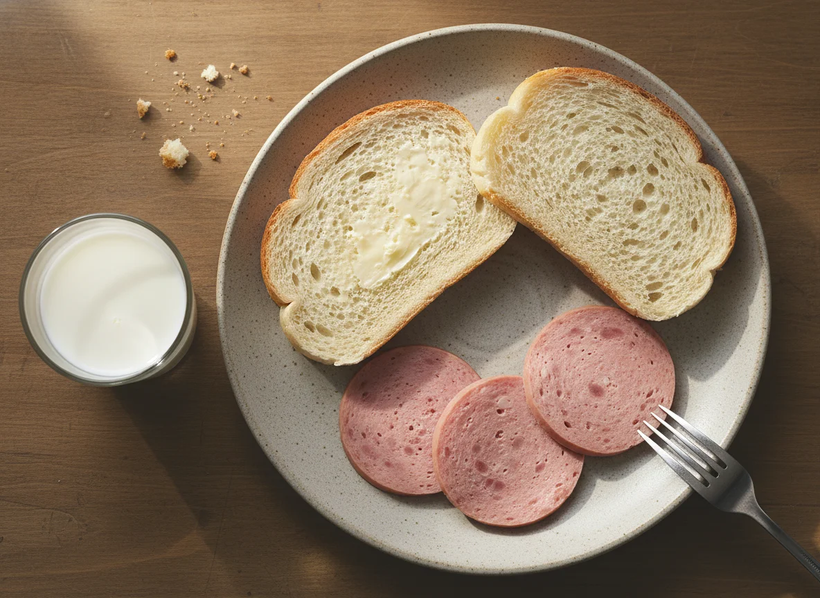 Bread with sausage and milk photo