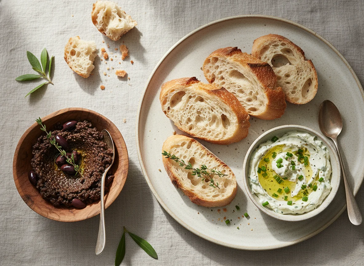 Bread with two spreads photo