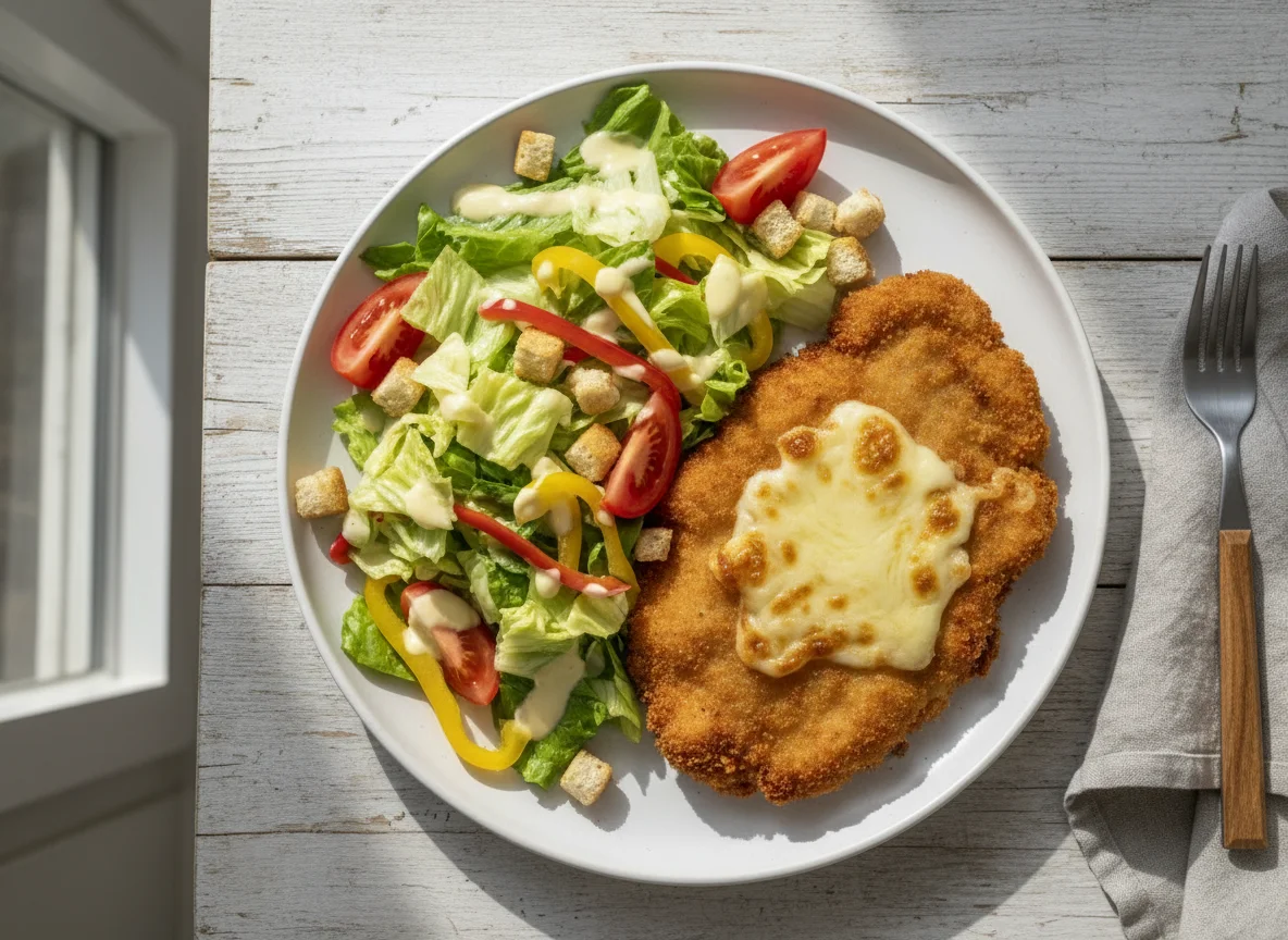 Breaded Cheese Schnitzel with Garden Salad photo