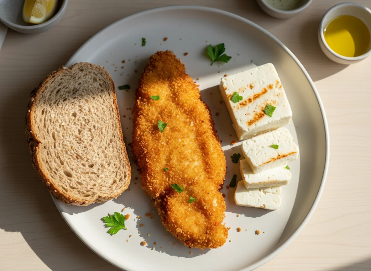 Breaded Chicken Cutlet with Bread and Cheese photo