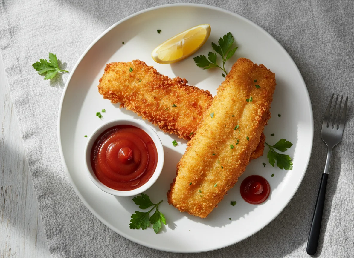 Breaded Chicken or Fish with Ketchup photo