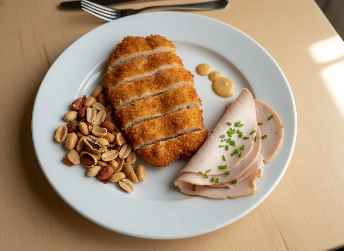 Breaded Chicken, Peanuts, and Deli Meat photo