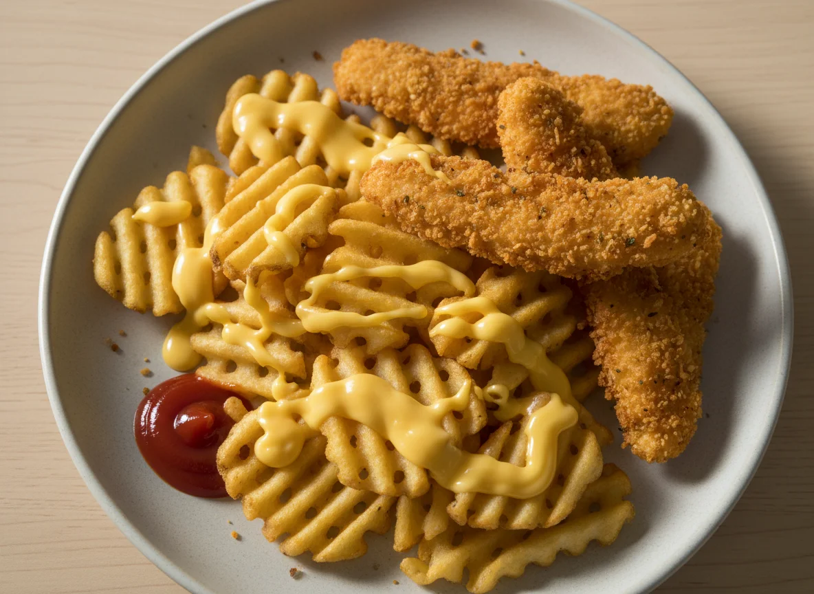 Breaded Chicken with Cheesy Fries photo