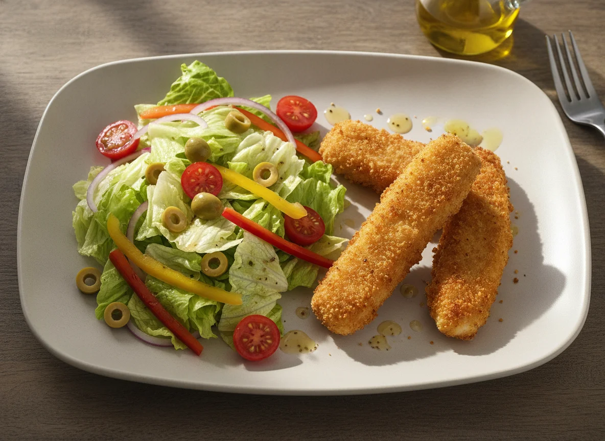 Breaded chicken with mixed garden salad photo