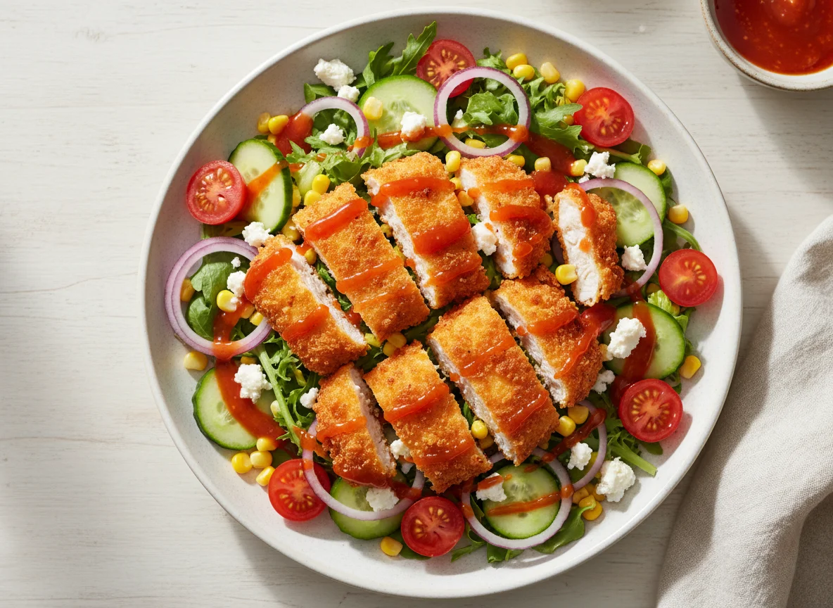 Breaded Chicken/Fish Salad with Sweet Chili Sauce photo