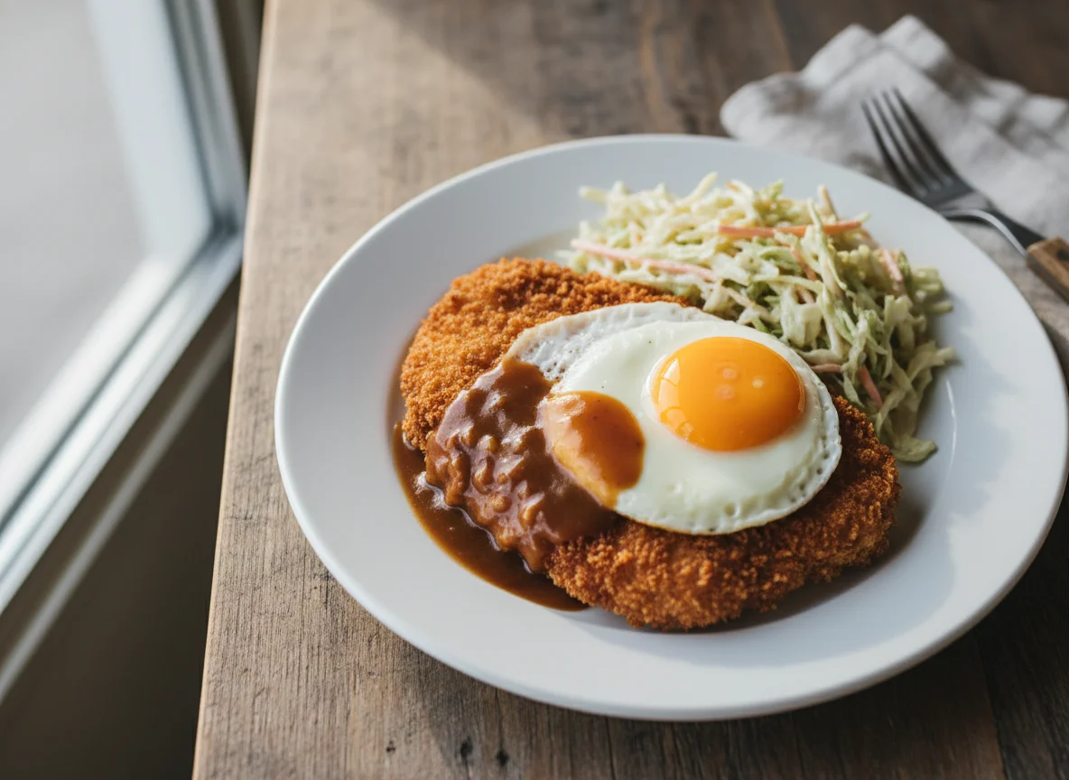 Breaded Cutlet with Egg and Coleslaw photo