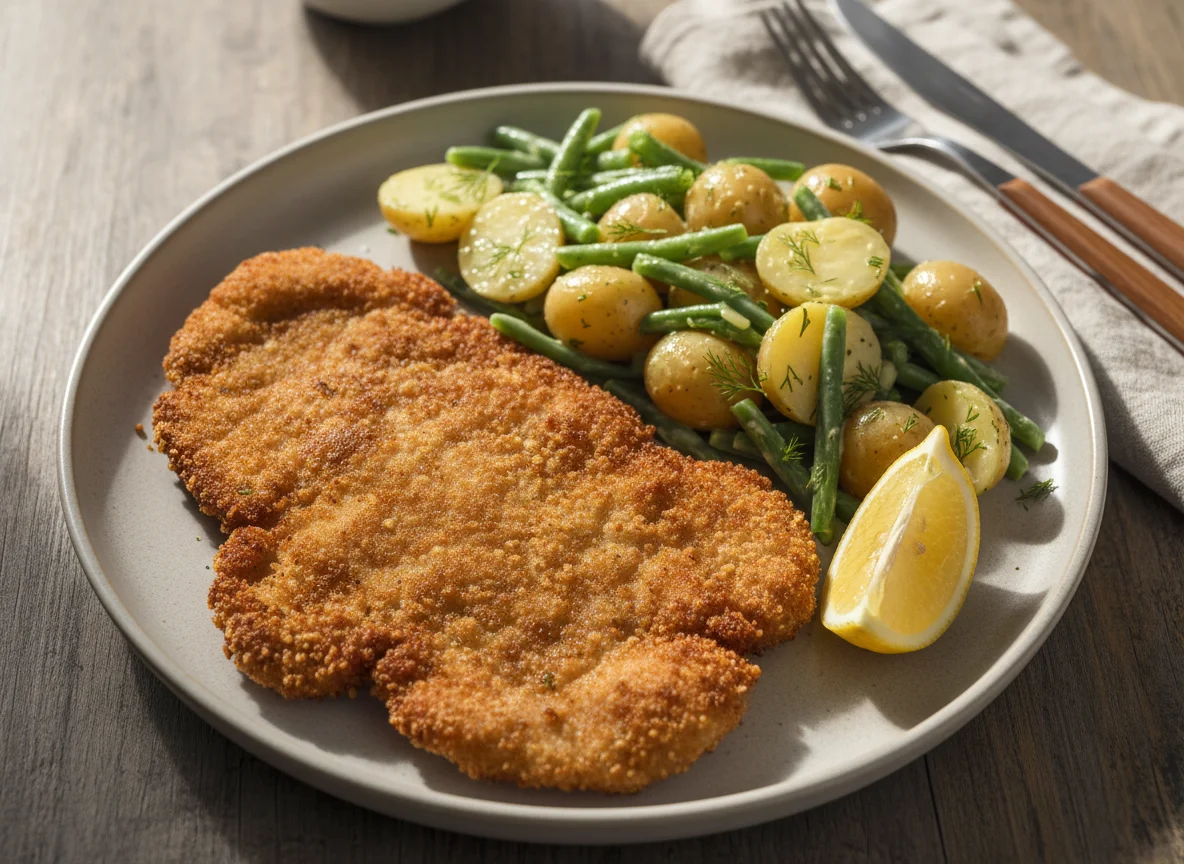 Breaded Cutlet with Potato and Green Bean Salad photo