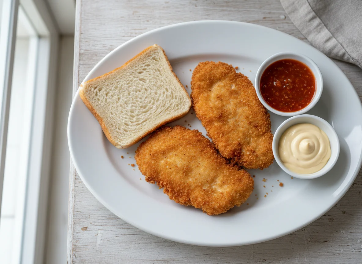 Breaded Cutlets with Bread and Sauces photo