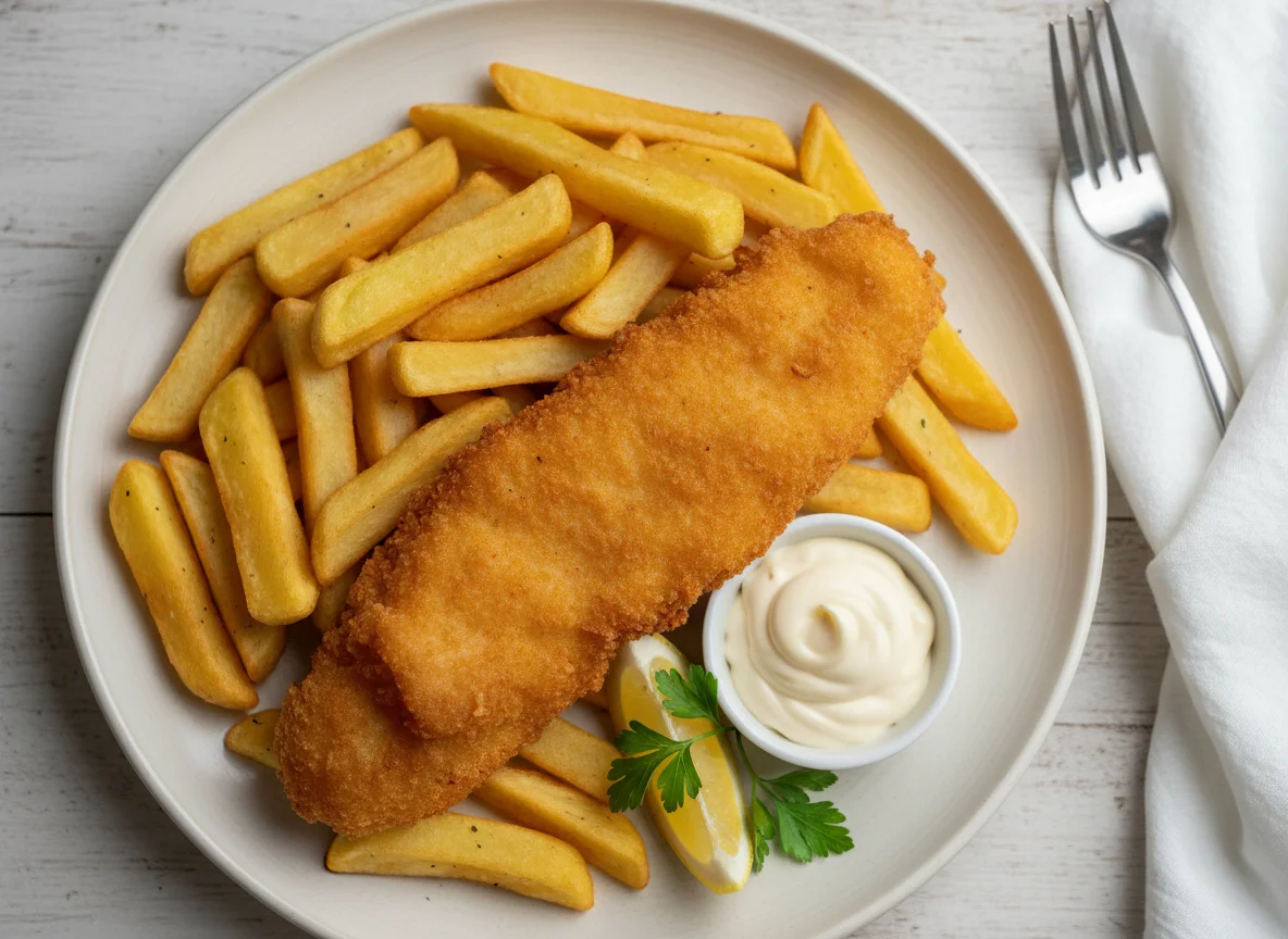 Breaded Fish and Chips with Mayonnaise photo
