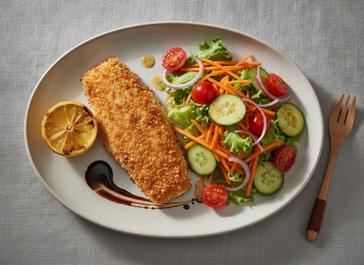 Breaded Fish Fillet with Garden Salad photo