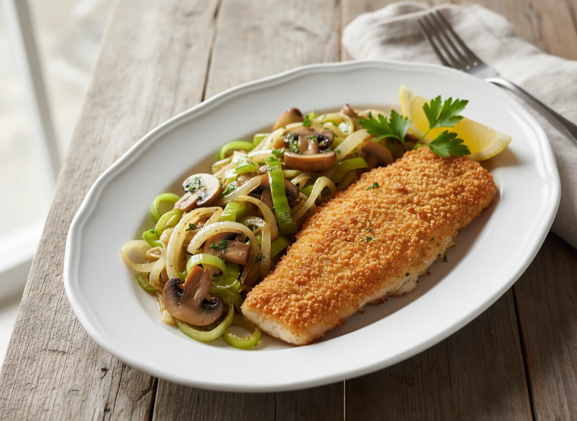Breaded Fish with Sautéed Vegetables photo