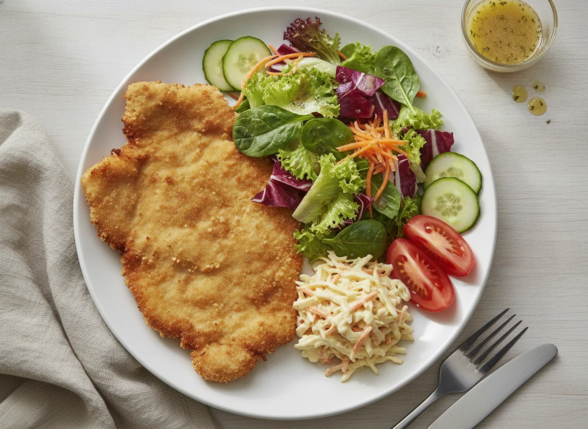 Breaded Pork Schnitzel with Mixed Salad photo