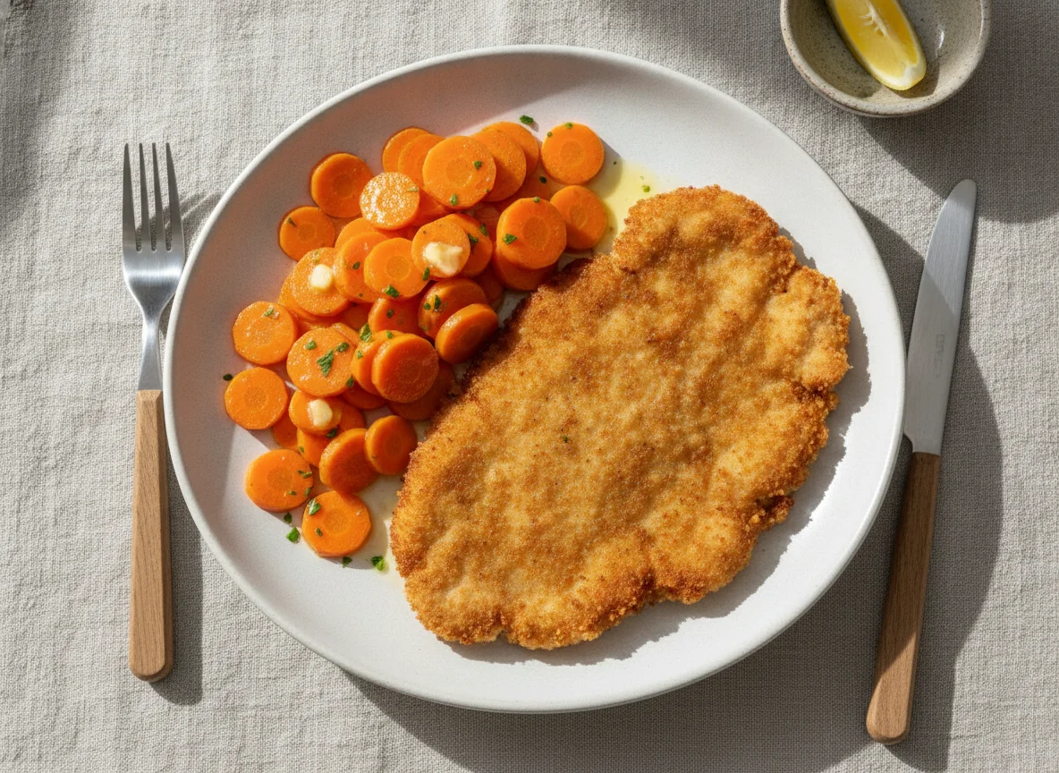 Breaded Schnitzel with Sliced Carrots photo