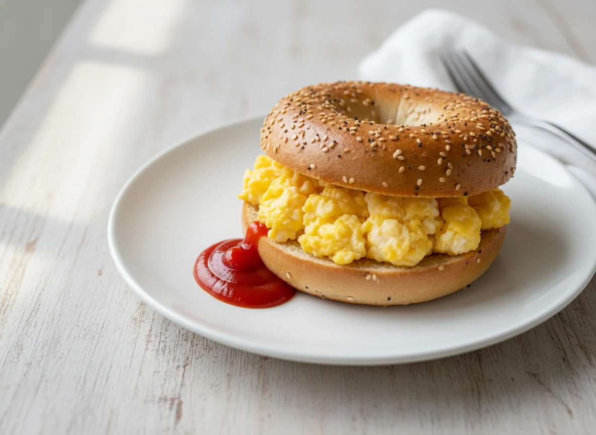 Breakfast Bagel with Scrambled Eggs photo