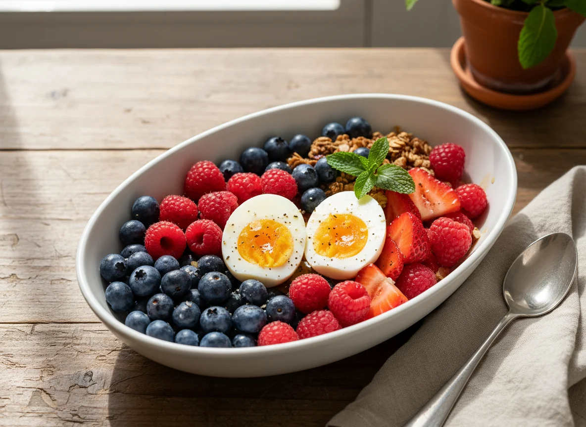 Breakfast Bowl with Eggs and Berries photo