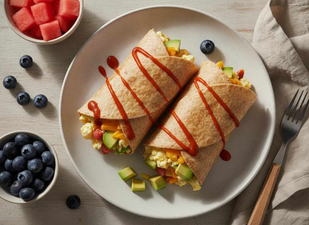 Breakfast Burritos with Avocado and Fruit photo