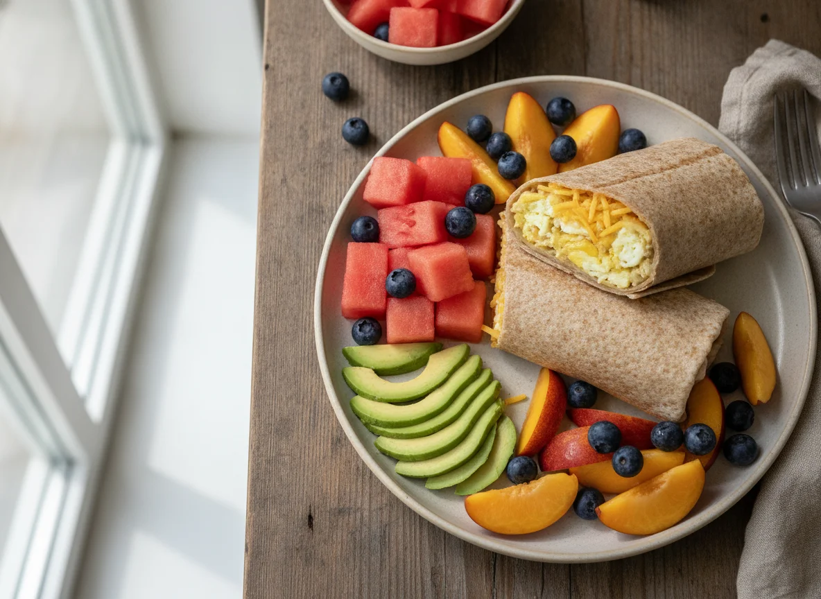 Breakfast Burritos with Fresh Fruit and Avocado photo