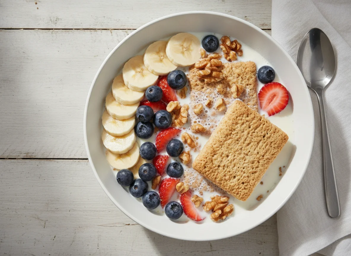 Breakfast cereal with fruit and nuts photo
