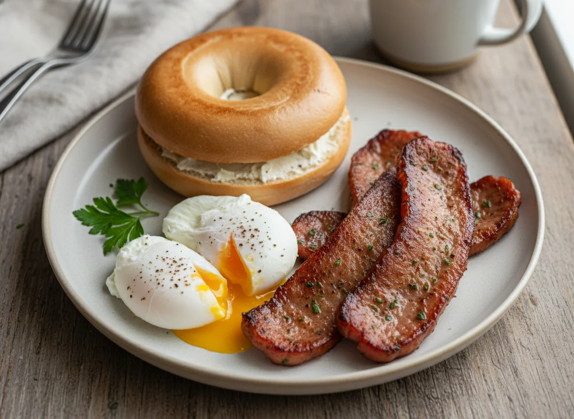 Breakfast items with sausage rashers photo