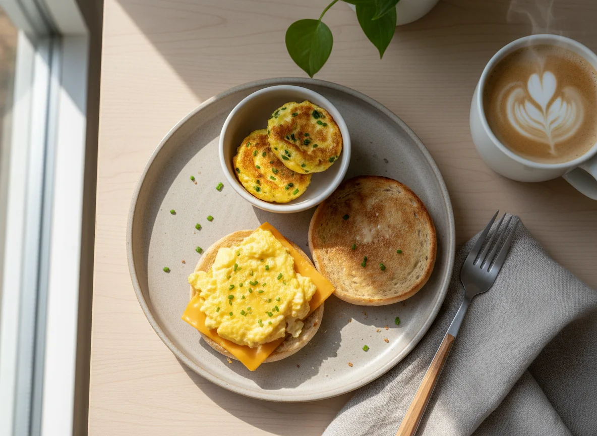 Breakfast Meal with Egg Bites and Latte photo