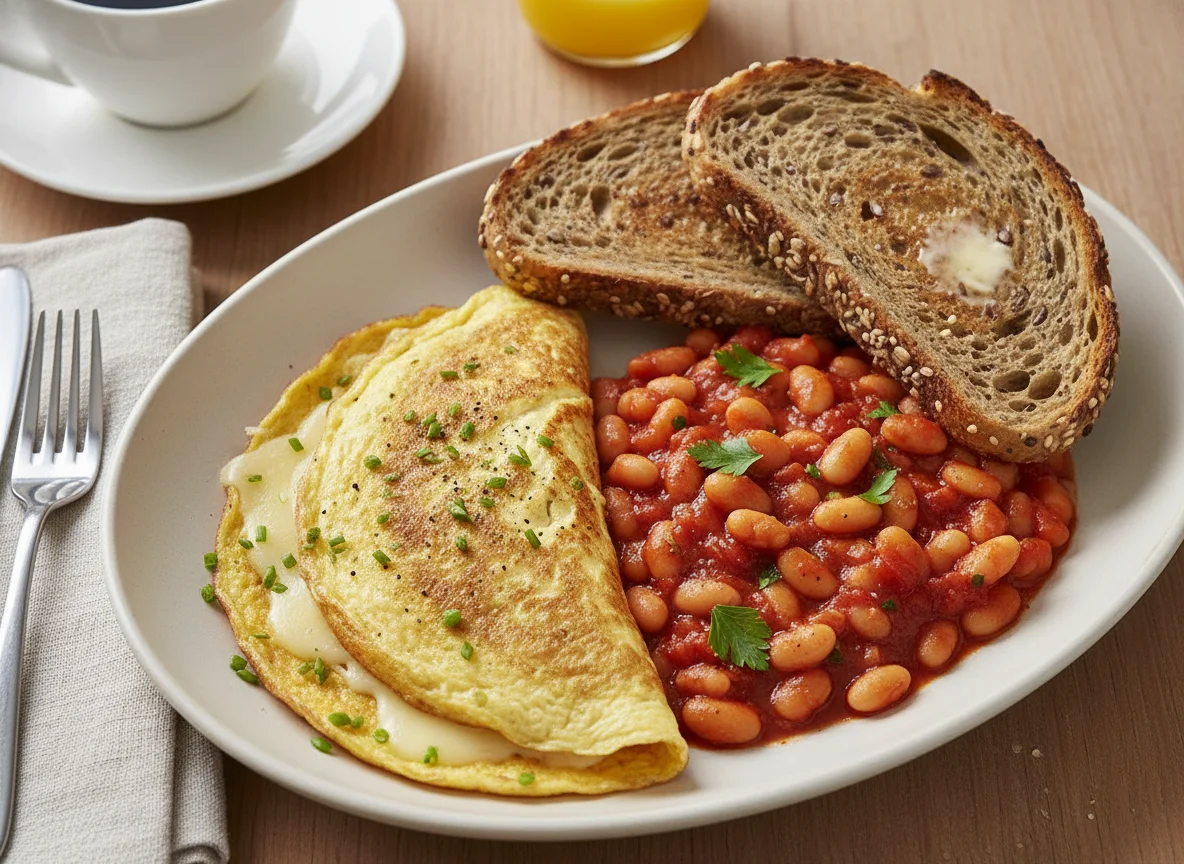Breakfast Omelette with Beans and Toast photo