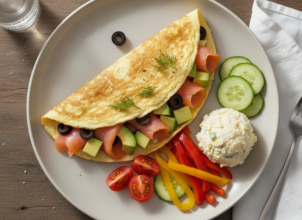 Breakfast Omelette with Salmon and Sides photo