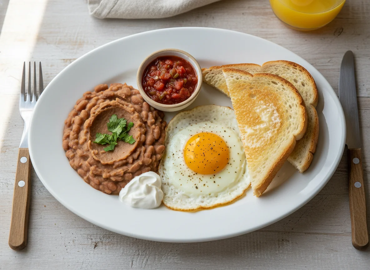 Breakfast Plate with Beans, Egg, and Toast photo