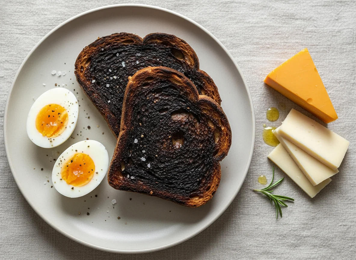 Breakfast Plate with Burnt Toast photo