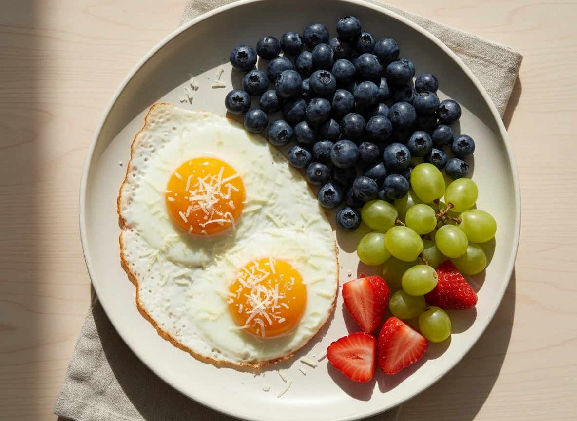 Breakfast Plate with Eggs and Fruit photo