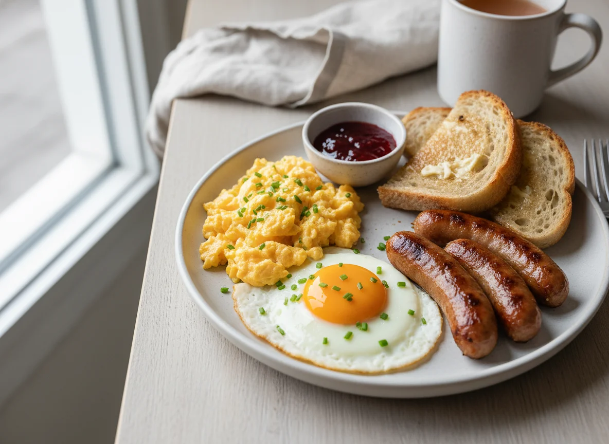 Breakfast Plate with Eggs and Sausage photo