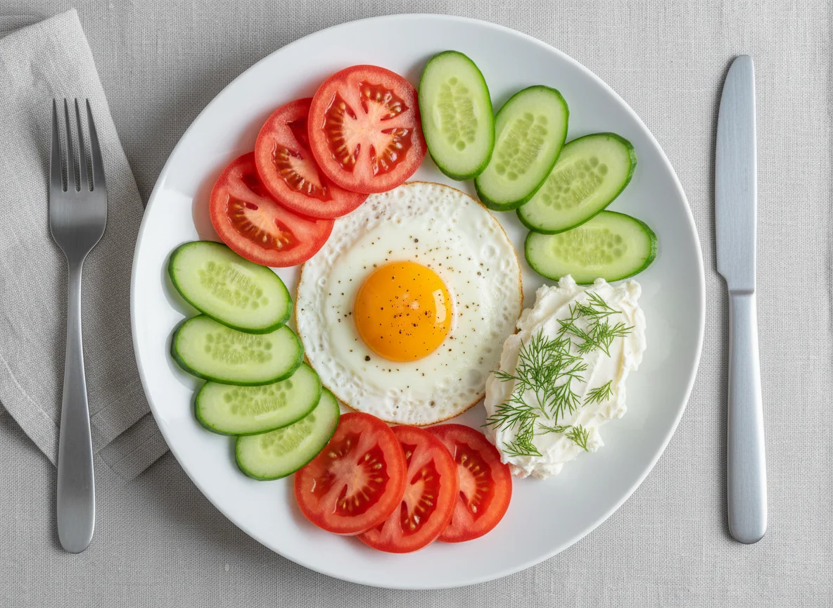 Breakfast Plate with Fried Egg and Vegetables photo