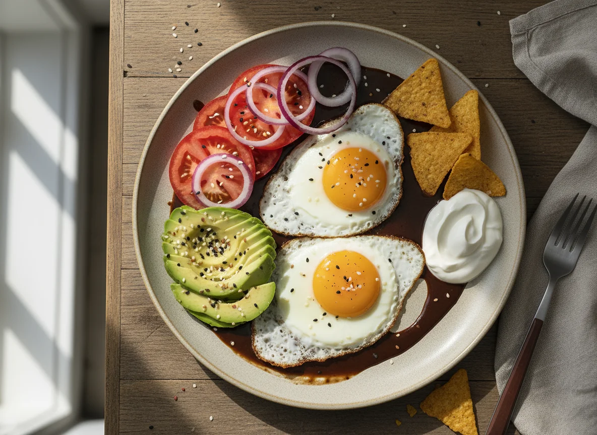 Breakfast Plate with Fried Eggs and Avocado photo