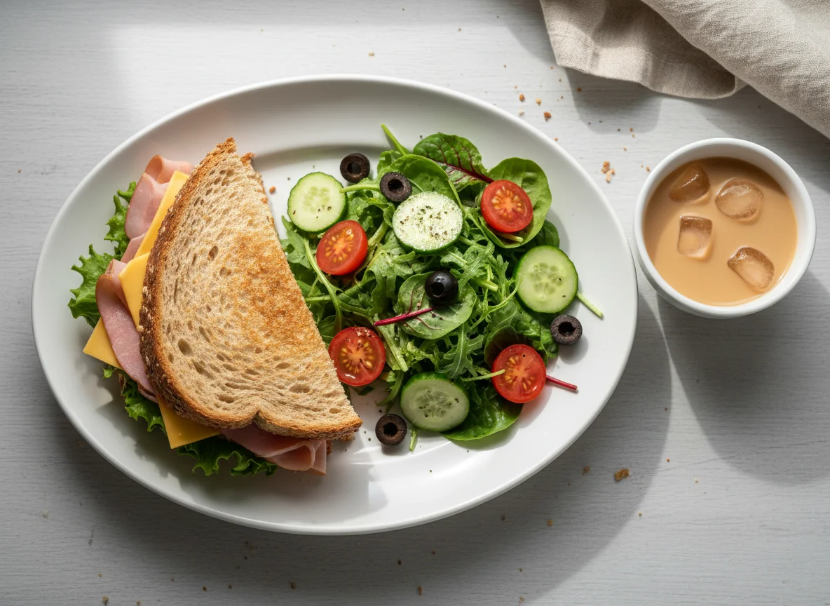 Breakfast Plate with Sandwich and Salad photo