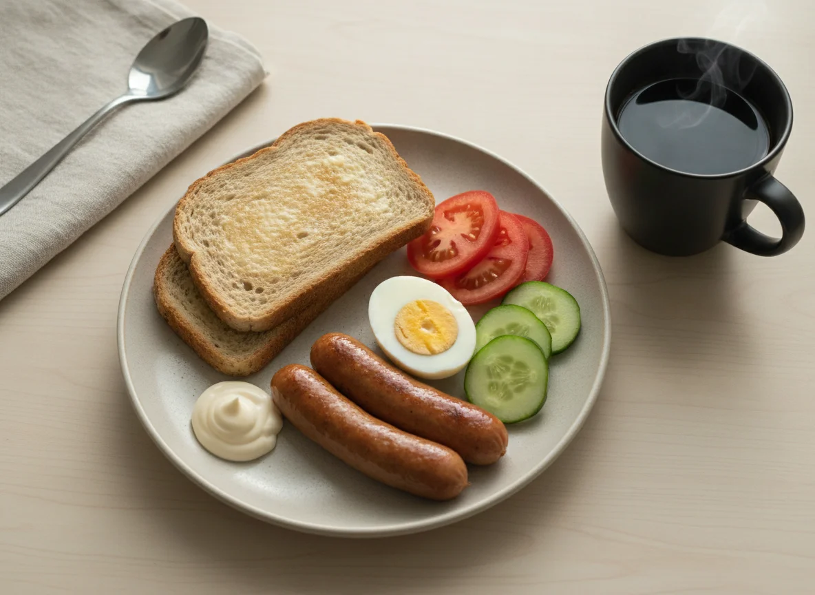 Breakfast plate with toast and coffee photo
