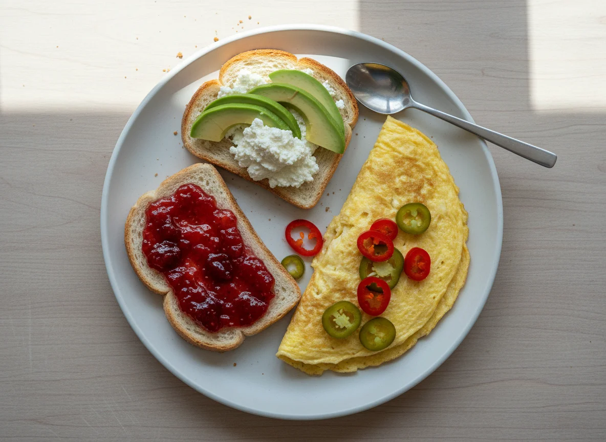 Breakfast Plate with Toast and Omelette photo